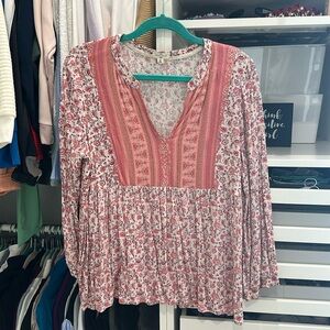 Flowy pink floral blouse